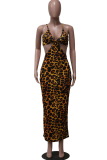 Leopard Print Sexy Print Hollowed Out Spaghetti Strap Pencil Skirt Dresses