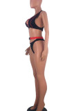 Red Sexy Solid Hollowed Out Patchwork Zipper Swimwears