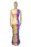 Multicolor Fashion Sexy Print Hollowed Out O Neck Vest Dress