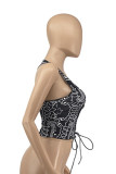 Green Sexy Casual Patchwork Print Bandage Hollowed Out Tops
