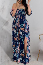 Multicolor Sexy Casual Print Backless Slit Off the Shoulder Long Dress
