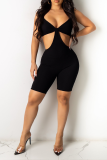 Ginger Sexy Solid Patchwork Spaghetti Strap Skinny Rompers