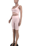 Pink Sportswear Solid Hollowed Out Patchwork U Neck Sleeveless Two Pieces