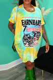 Yellow Street Print Patchwork O Neck T-Shirts