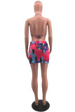 Blue Fashion Sexy Print Tie Dye Bandage Backless Swimwears