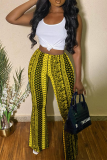 Purple Casual Print Patchwork Boot Cut Mid Waist Speaker Full Print Bottoms