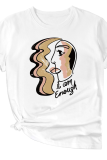 White Casual Print Patchwork O Neck T-Shirts