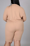 Cream White Casual Solid Split Joint Turn-back Collar Plus Size Two Pieces