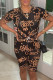 Coffee Fashion Casual Print Basic O Neck Short Sleeve Two Pieces