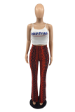 Purple Casual Print Patchwork Boot Cut Mid Waist Speaker Full Print Bottoms