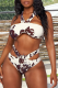 White Sexy Patchwork Hollowed Out Tie-dye Swimwears