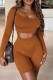 Brown Fashion Casual Solid Basic O Neck Long Sleeve Two Pieces