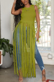 Black Sexy Sleeveless Vest Fringed Top