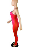Red Casual Gradual Change Print Patchwork Spaghetti Strap Skinny Jumpsuits