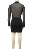 Leopard Print Sexy Print Patchwork See-through Half A Turtleneck Long Sleeve Two Pieces