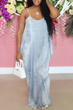 Grey Sexy Casual Print Backless Spaghetti Strap Long Dress