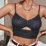 Black Sexy Print Hollowed Out Spaghetti Strap Tops