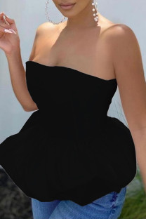 Black Fashion Sexy Solid Backless Strapless Tops