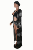 Red Sexy Print Hollowed Out Patchwork Swimwears