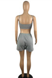 Grey Sexy Casual Solid Backless Spaghetti Strap Sleeveless Two Pieces