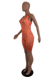 Pink Sexy Striped Patchwork V Neck Skinny Rompers