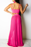 Red Sexy Solid Mesh Spaghetti Strap Sleeveless Two Pieces