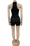 Black Casual Solid Split Joint Halter Sleeveless Two Pieces