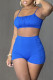 Blue Sexy Solid Patchwork Fold Spaghetti Strap Sleeveless Two Pieces