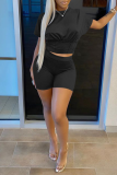 White Casual Solid Patchwork O Neck Short Sleeve Two Pieces