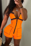 Orange Fashion Sexy Solid Patchwork Backless Strapless Skinny Romper