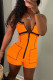 Orange Fashion Sexy Solid Patchwork Backless Strapless Skinny Romper