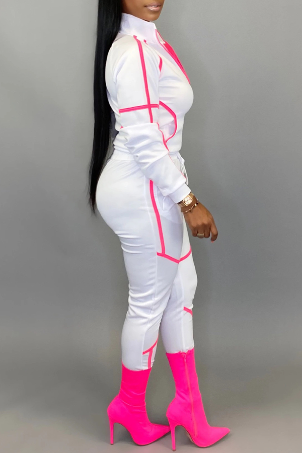 White Casual Solid Patchwork Turndown Collar Long Sleeve Two Pieces