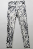 White Casual Sportswear Print Basic Skinny High Waist Pencil Trousers