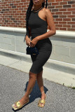 Yellow Sexy Casual Solid Vests O Neck Sleeveless Dress Dresses