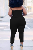 Black Casual Solid Patchwork Strapless Plus Size Jumpsuits