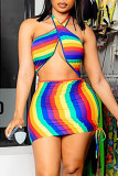 Green Sexy Print Patchwork Frenulum Swimwears