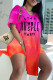 Red Fashion Casual Letter Print Tie-dye Slit V Neck Short Sleeve Two Pieces
