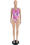 Purple Fashion Sexy Print Backless Swimwears