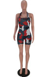 Light Blue Sexy Casual Camouflage Print Backless Halter Skinny Romper