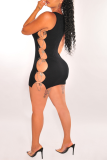 Pink Sexy Solid Hollowed Out U Neck Pencil Skirt Dresses