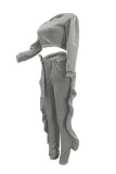 Grey Fashion Casual Solid Patchwork O Neck Long Sleeve Two Pieces