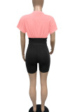 Pink Casual Solid Patchwork O Neck Short Sleeve Two Pieces
