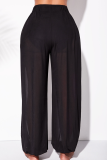 Black Sexy Solid High Opening Mesh Harlan Mid Waist Solid Color Bottoms（without underpants）