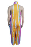 Multicolor Fashion Casual Print Basic Turtleneck Plus Size Jumpsuits