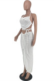 White Fashion Sexy Solid Bandage Hollowed Out Asymmetrical Halter Sleeveless Two Pieces