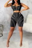 Black Sexy Solid Zipper Collar Sleeveless Two Pieces