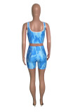 Rose Red Fashion Casual Print Vests U Neck Sleeveless Two Pieces