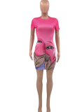 Pink Casual Gradual Change Patchwork O Neck Pencil Skirt Dresses