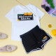Black White Fashion Casual Letter Print Basic O Neck Short Sleeve Two Pieces