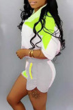Pink Sportswear Color Lump Print Patchwork Turndown Collar Short Sleeve Two Pieces